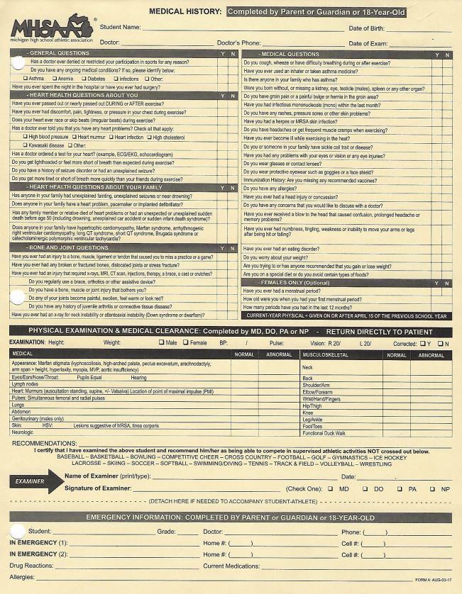 MHSAA Physical Form